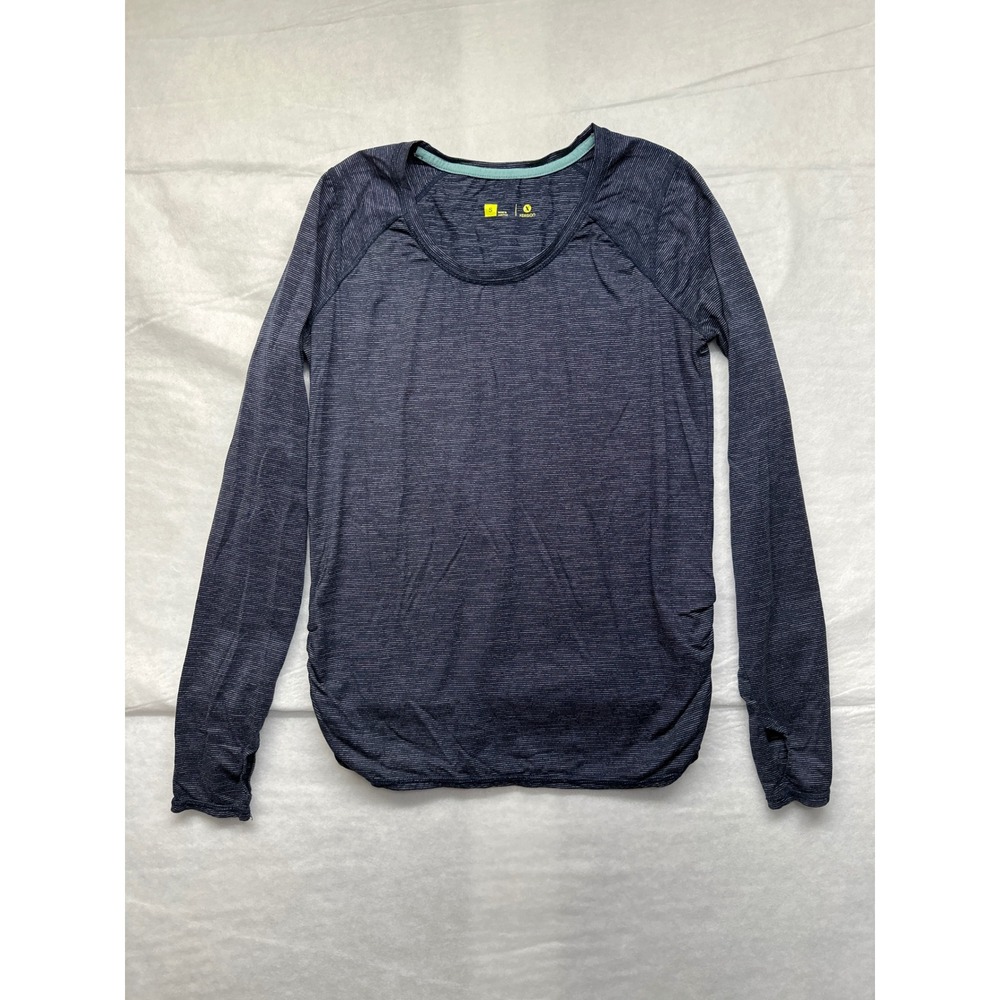 Xersion Women's Navy Blue Striped Long Sleeve Athletic‎ Top Size Small